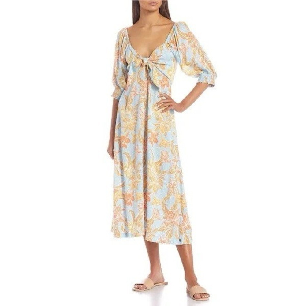 Roxy Evening Delight Midi Dress Size S Floral Tropical Beach Hawaiian New